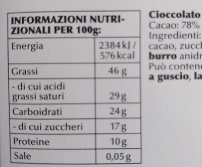 Lindt Excellence 78% cocoa - Valori nutrizionali