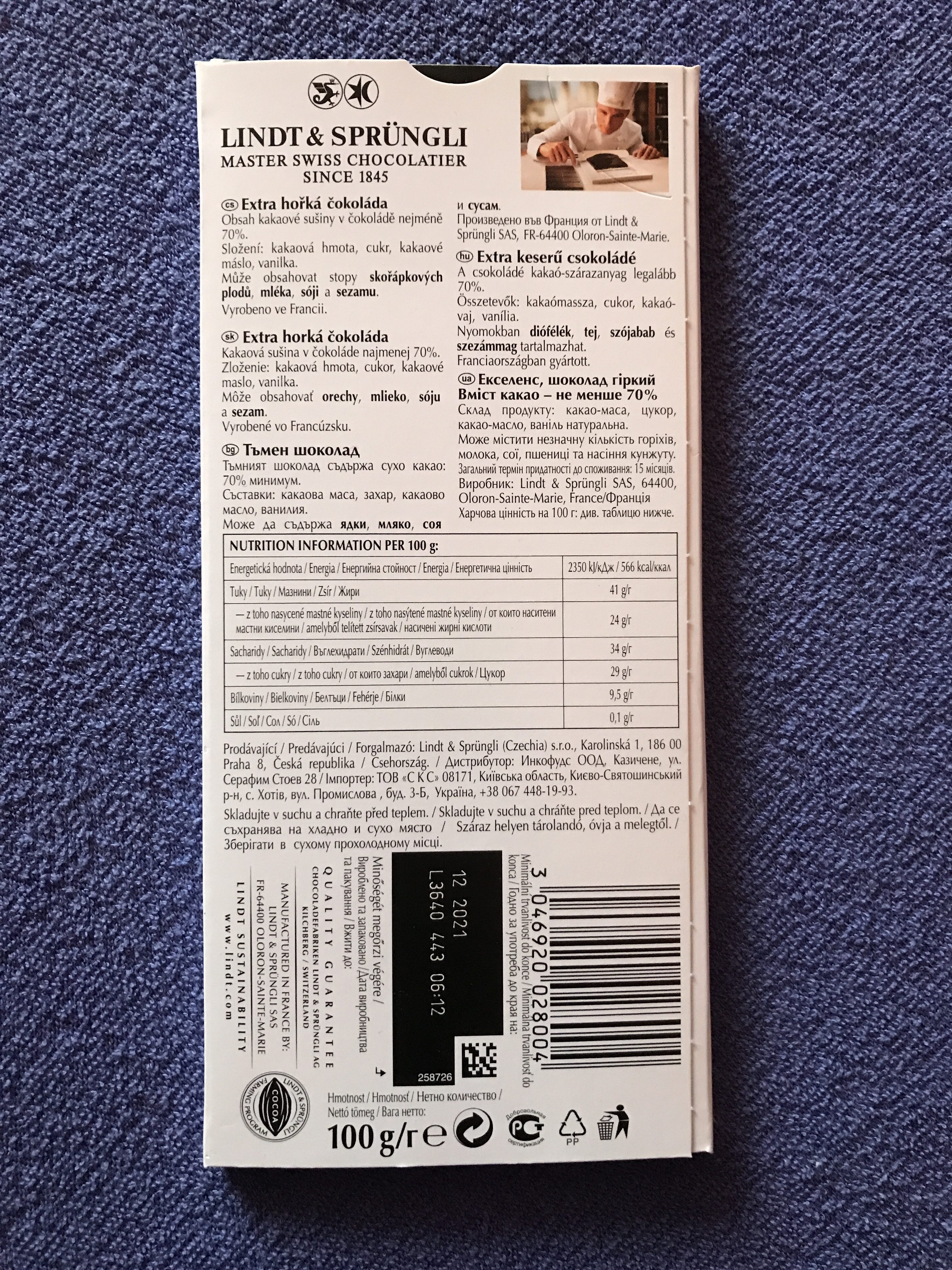 Schokolade 70% cocoa - Istruzioni per il riciclaggio e/o informazioni sull'imballaggio - en