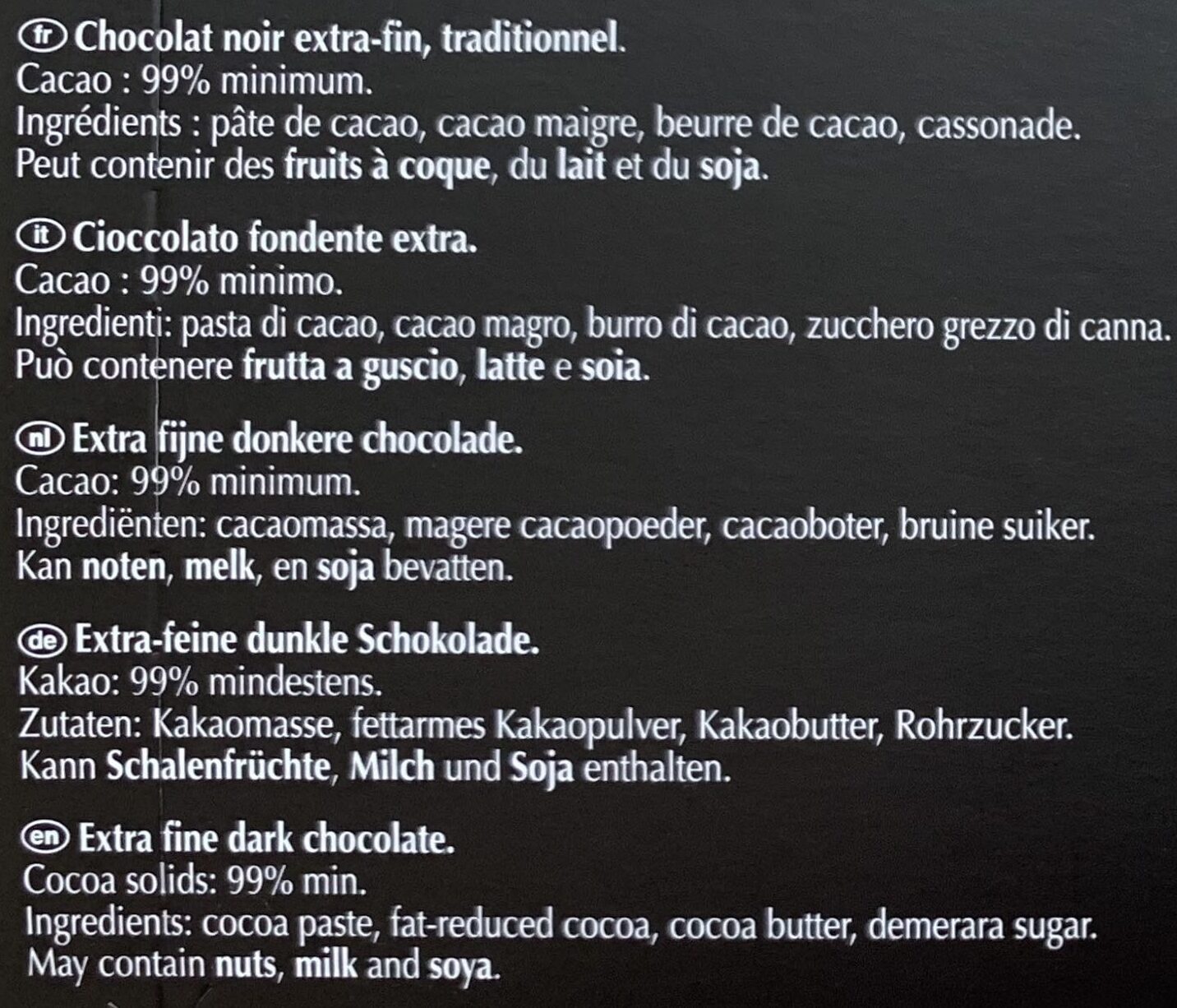 Chocolat Noir extra-fin 99% Cacao - Ingredienti - fr