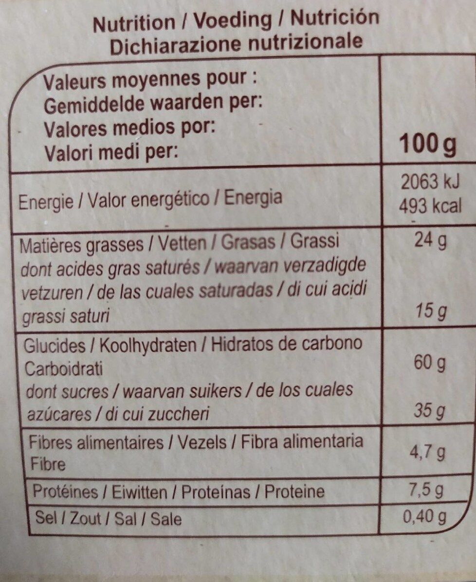 Petit beurre Tablette chocolat noir - Valori nutrizionali - fr