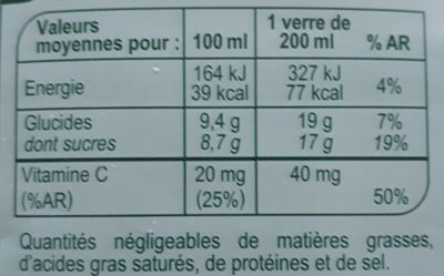 100% pur jus jus d'orange sans pulpe - Valori nutrizionali - fr