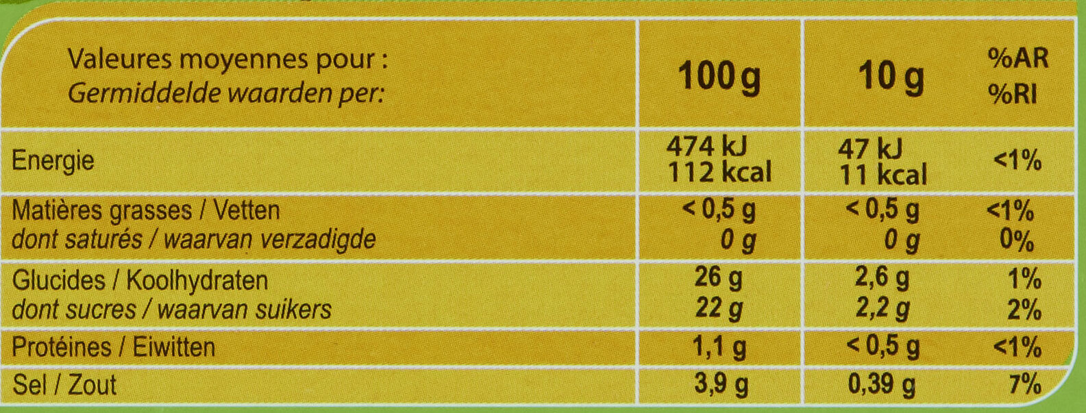 Ketchup pocket x20 - Valori nutrizionali - fr