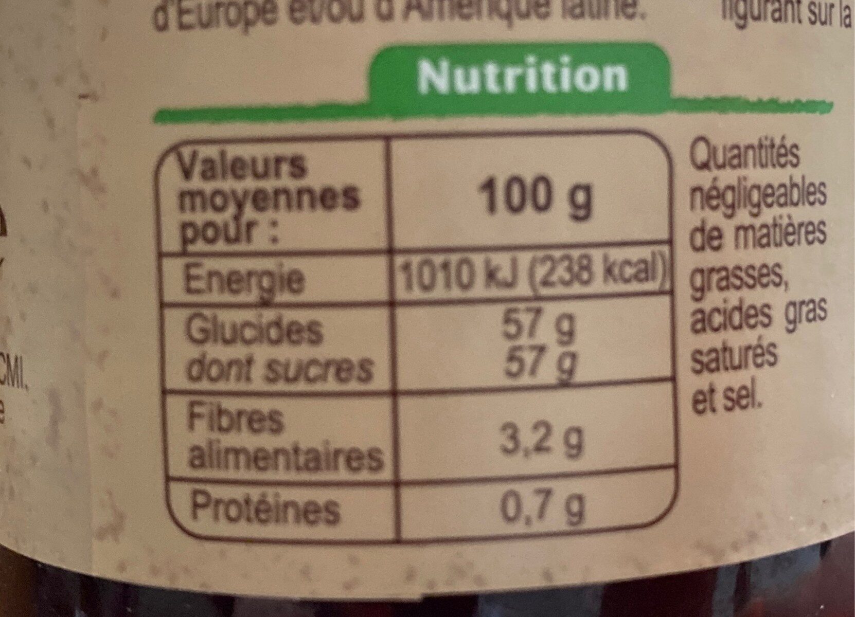 Confiture Extra FRAMBOISE - Valori nutrizionali - fr
