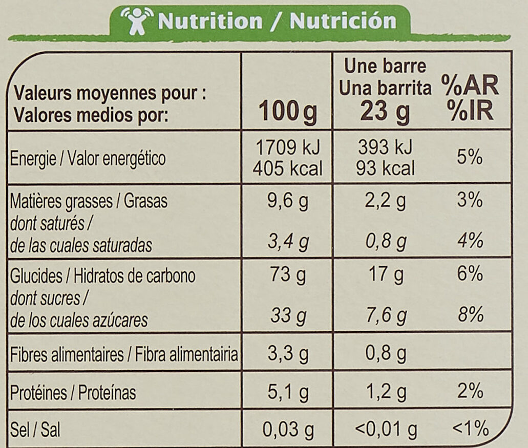 Barres céréales FRAISE - Valori nutrizionali - fr