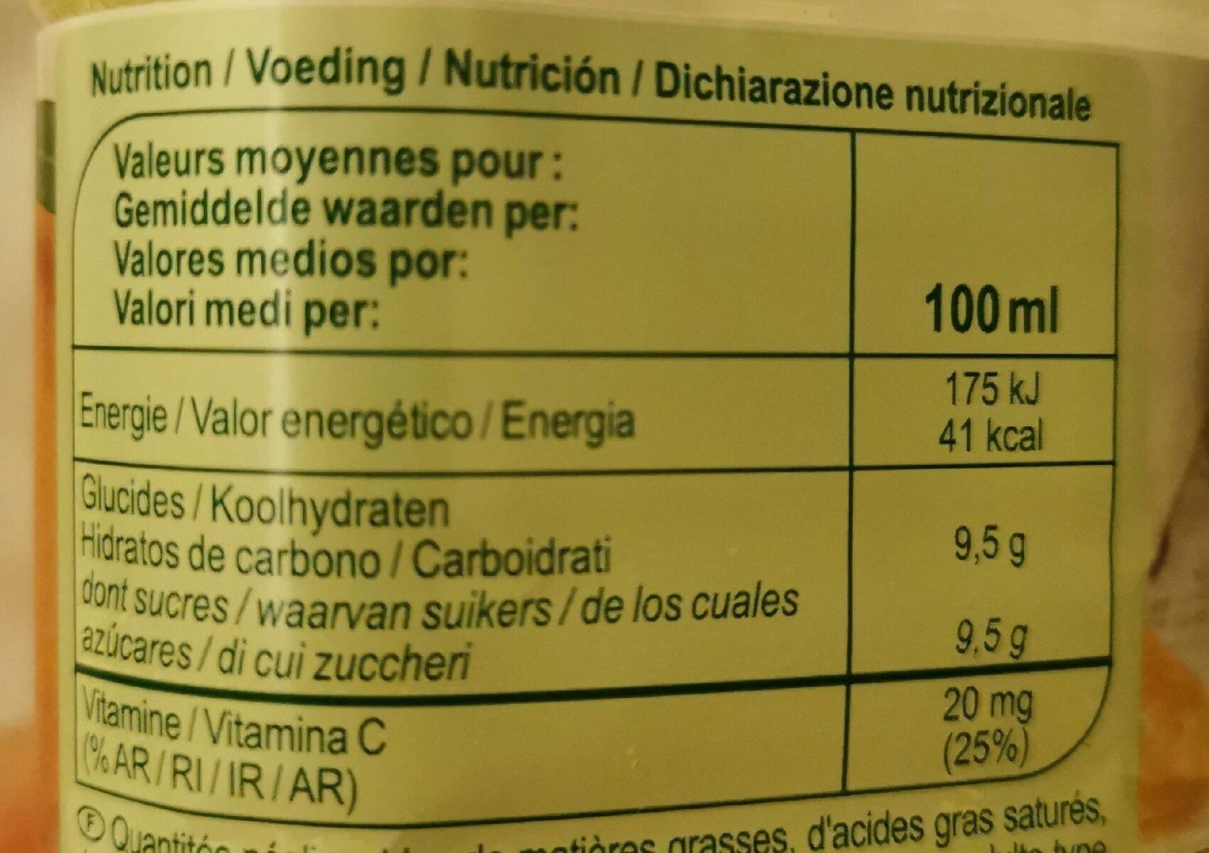 Clémentine 100 % Pur Fruit Pressé - Valori nutrizionali - fr