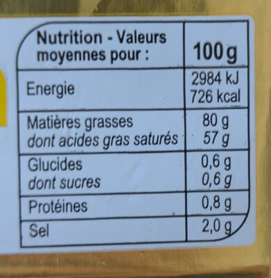 Beurre demi-sel extra fin - Valori nutrizionali - fr