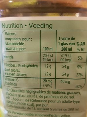 100% PUR JUS Clémentine - Valori nutrizionali