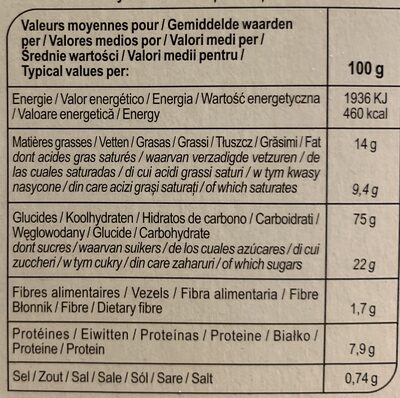 Petit beurre original - Valori nutrizionali - fr