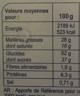 La barre Cookies - Valori nutrizionali - fr