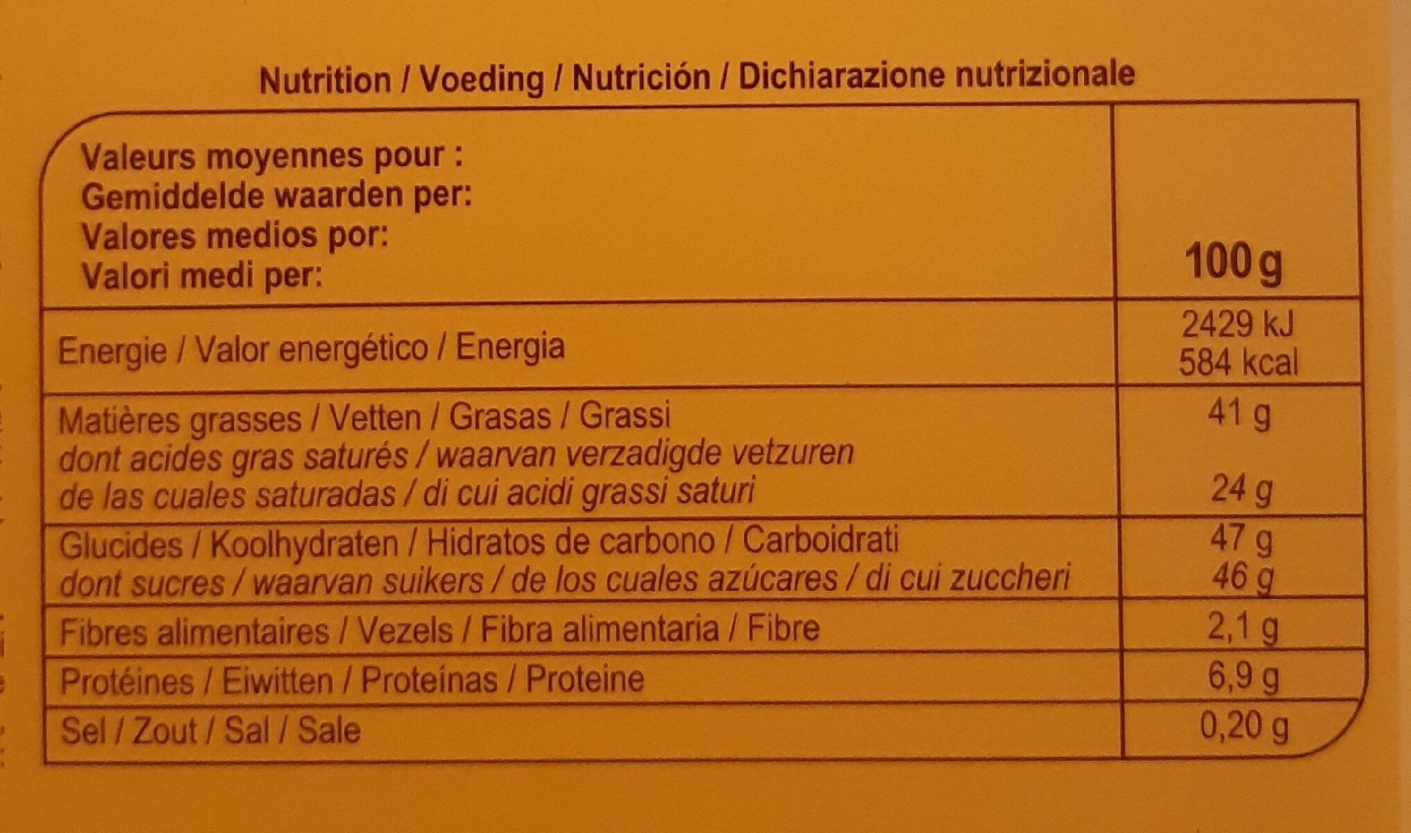 Calendrier de l'Avent - Valori nutrizionali - fr
