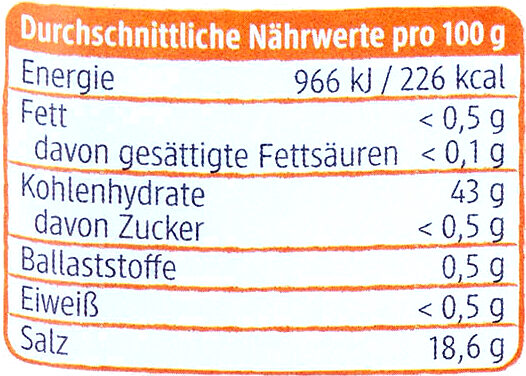 Backpulver mit Reinweinstein - Valori nutrizionali - de