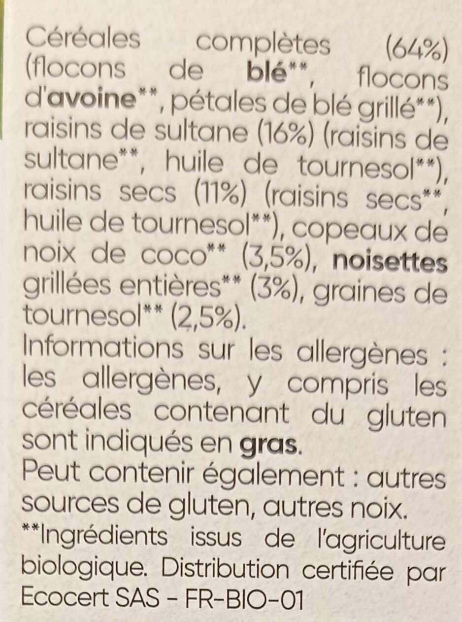 Muesli bio 36% fruits, noix & graines - Ingredienti - fr