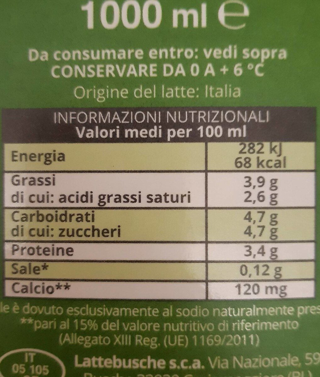 Latte bio di montagna - Valori nutrizionali - it