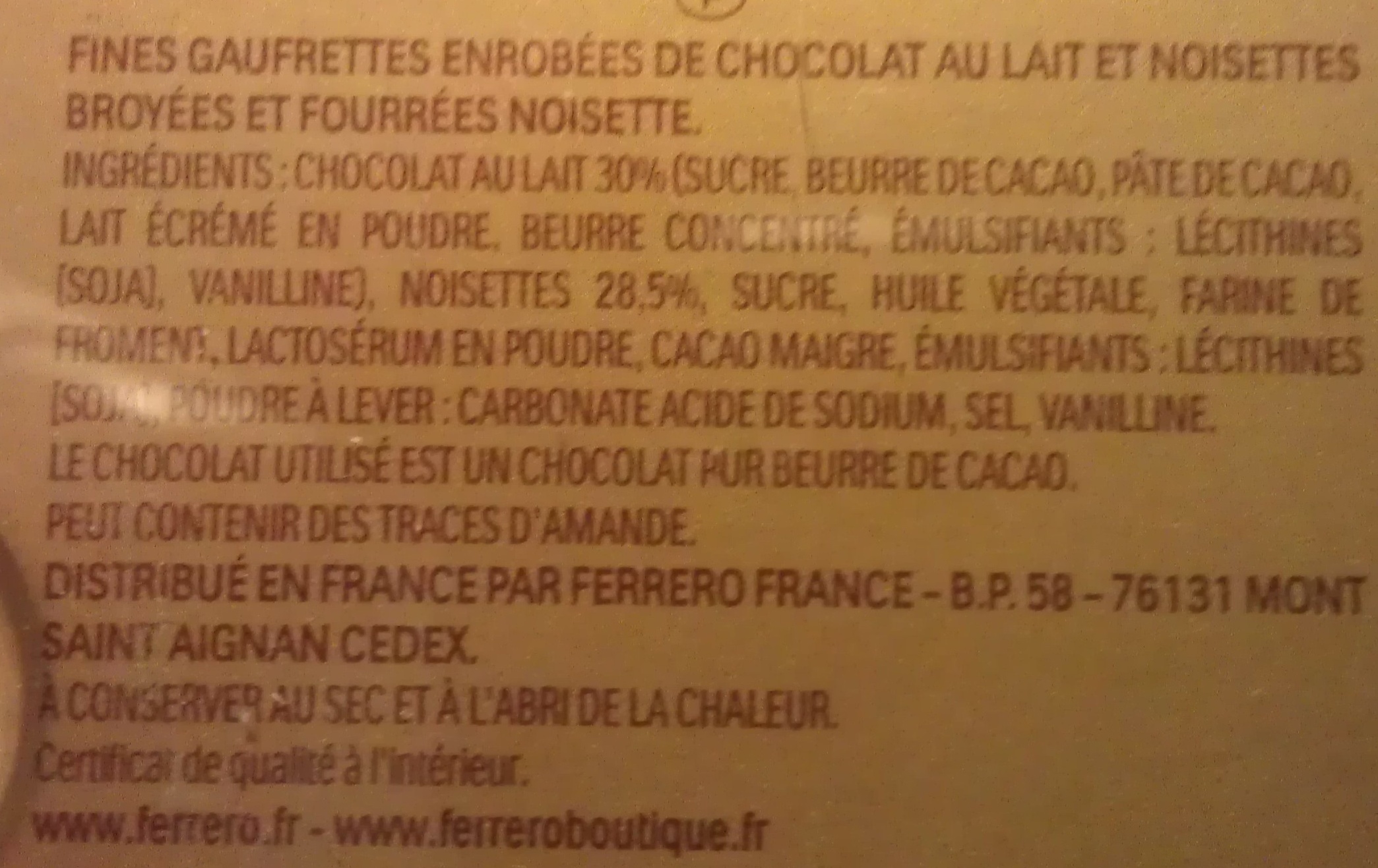 Ferrero Rocher - Fines gaufrettes enrobées de chocolat - Ingredienti - fr