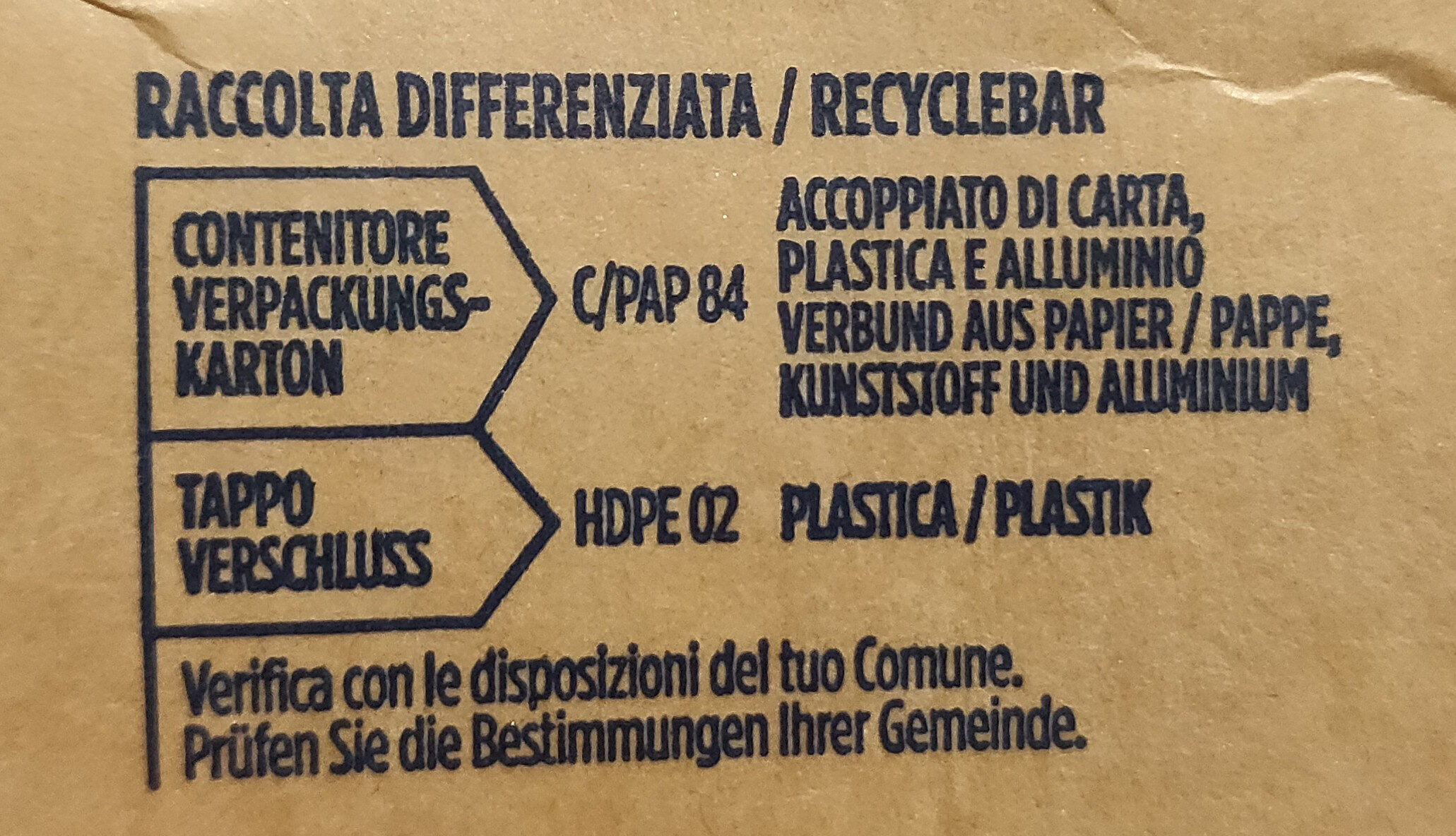 Latte fieno - Istruzioni per il riciclaggio e/o informazioni sull'imballaggio - it