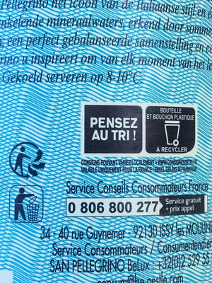 S.PELLEGRINO eau minérale naturelle gazeuse 1L - Istruzioni per il riciclaggio e/o informazioni sull'imballaggio - fr