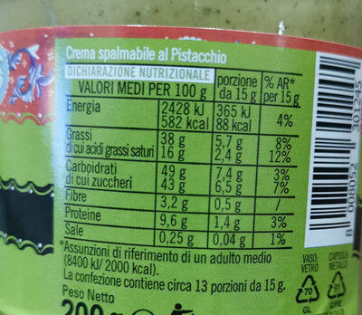 Crema spalmabile al pistacchio - Valori nutrizionali - it