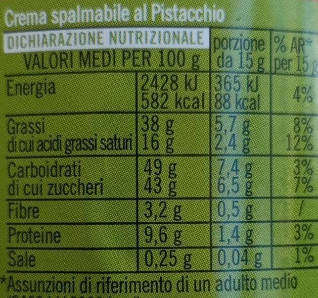 Crema spalmabile al pistacchio - Valori nutrizionali - it