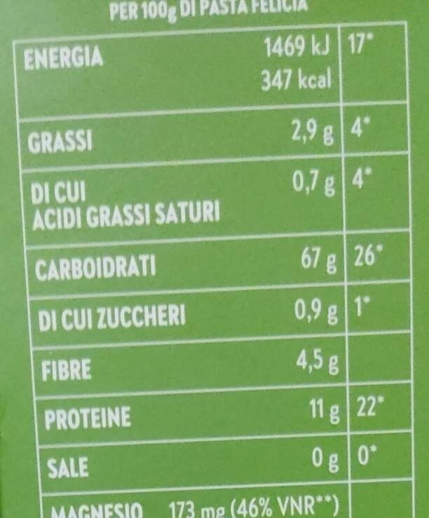Tortiglioni grano saraceno bio - Valori nutrizionali - it