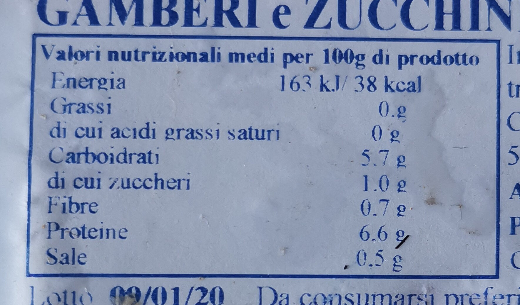 Gamberi e Zucchine - Valori nutrizionali - it