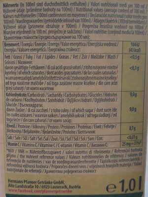 Pfanner Bio Orange 100% 1LTR - Valori nutrizionali - fr